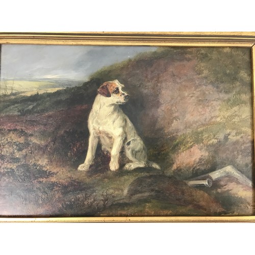 38 - H. MORLEY PARK (ex.1884-1895)  OIL ON CANVAS DEPICTING TERRIER, APPROX. 52 X 35.5 cm