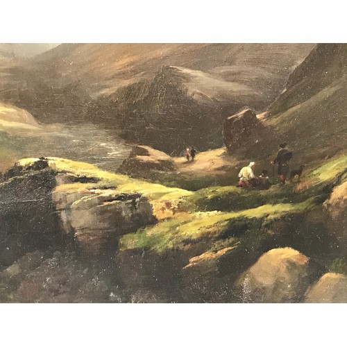 37 - OIL ON CANVAS IN GOOD QUALITY ORNATE FRAME DEPICTING A WELL EXECUTED HIGHLAND MOUNTAIN SCENE WITH FI... 