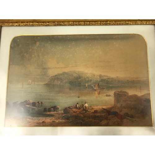 26 - 19TH CENTURY WATERCOLOUR DEPICTING CONTINENTAL COASTAL SCENE WITH FIGURES AND BOATS, APPROX. 65 X 43... 