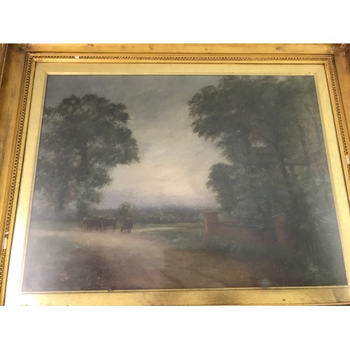 34 - 19TH CENTURY ENGLISH SCHOOL OIL ON CANVAS DEPICTING CATTLE, INDISTINCTLY SIGNED AND INSCRIPTION TO F... 