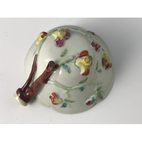 309 - CHINESE PORCELAIN LIBATION CUP WITH FLOWER ENCRUSTED DECORATION