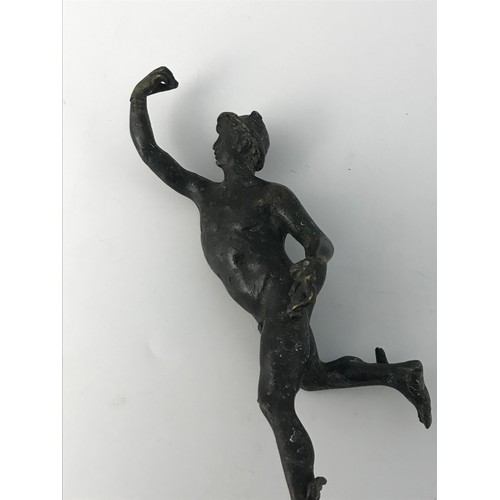 521 - 2 CAST METAL FIGURES OF MERCURY BOTH MISSING A PLINTH, APPROX. 26 cms AND 14 cms