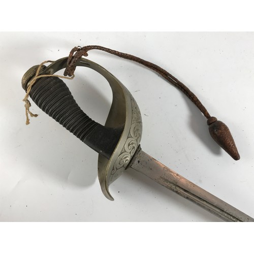 260 - INFANTRY OFFICERS SWORD WITH HALF BASKET HILT, WIRE BOUND FISH SKIN GRIP, SINGLE FULLERED BLADE WITH... 