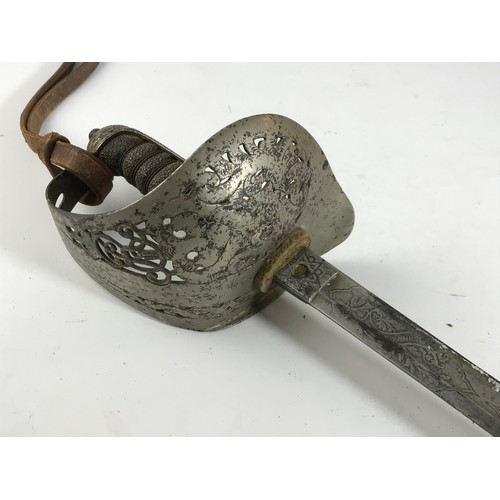 261 - KEANE AND TURNBULL OFFICER'S SWORD HAVING PIERCED HALF BASKET HILT WITH GR CIPHER, ETCHED BLADE WIRE... 