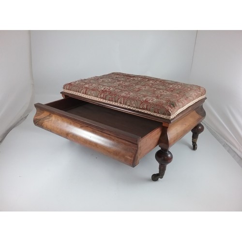 187 - GOOD QUALITY UPHOLSTERED STOOL WITH FRIEZE DRAWER 63cm long and 33cm tall