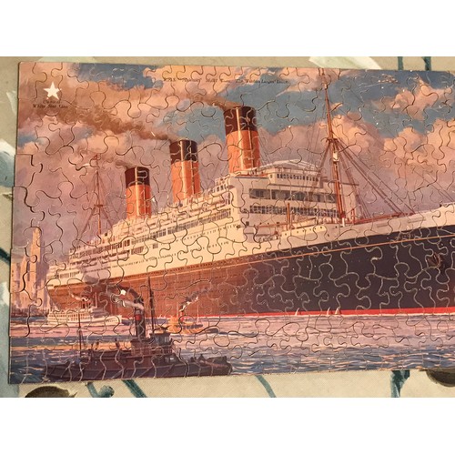 83 - CHAD VALLEY WOODEN JIGSAW IN ITS ORIGINAL BOX, RMS MAJESTIC & RMS OLYMPIC AND 1 OTHER