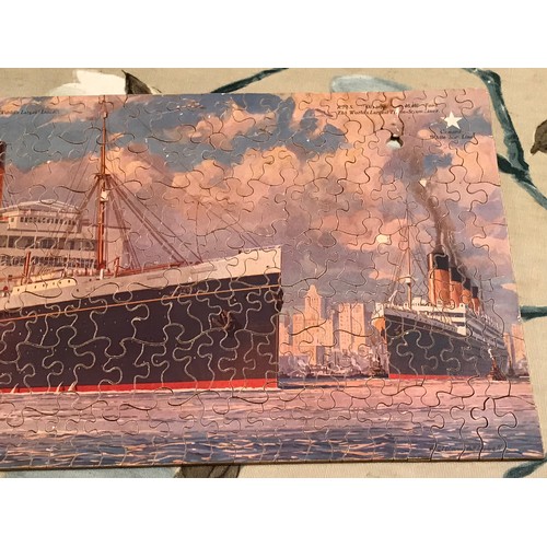 83 - CHAD VALLEY WOODEN JIGSAW IN ITS ORIGINAL BOX, RMS MAJESTIC & RMS OLYMPIC AND 1 OTHER