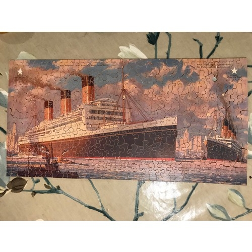 83 - CHAD VALLEY WOODEN JIGSAW IN ITS ORIGINAL BOX, RMS MAJESTIC & RMS OLYMPIC AND 1 OTHER