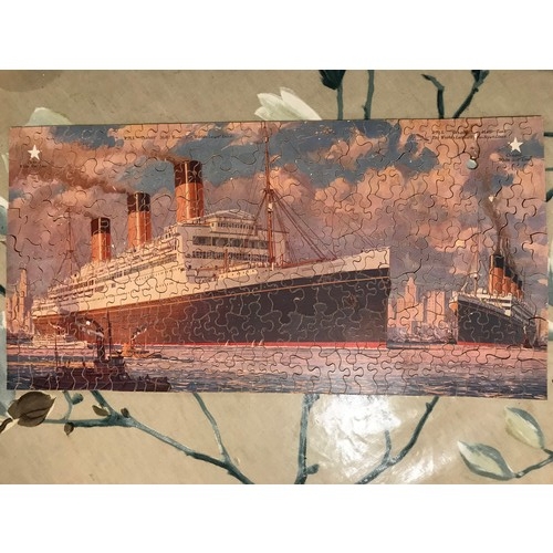 83 - CHAD VALLEY WOODEN JIGSAW IN ITS ORIGINAL BOX, RMS MAJESTIC & RMS OLYMPIC AND 1 OTHER