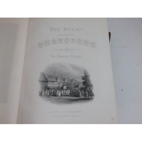 224 - 2, RED MOROCCO BOUND VOLUMES 'THE WORKS OF SHAKESPEARE' IMPERIAL EDITION, EDITED BY CHARLES KNIGHT, ... 