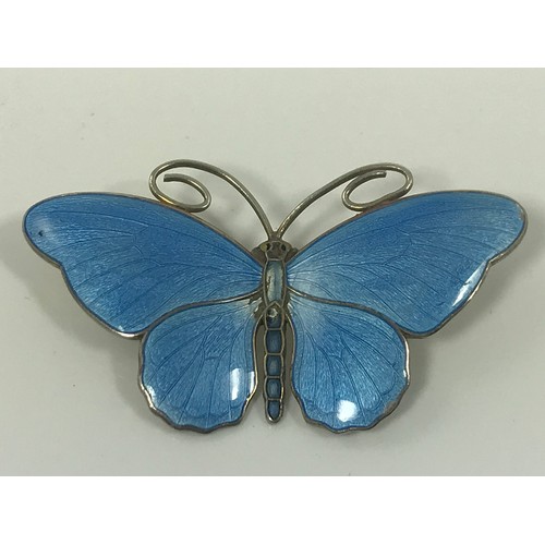 748 - A NORWEIGN ENAMELLED SILVER BUTTERFLY BROOCH, PALE BLUE WITH MARIUS HAMMER MARK