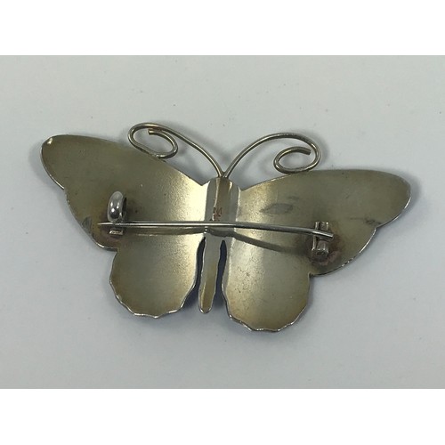 748 - A NORWEIGN ENAMELLED SILVER BUTTERFLY BROOCH, PALE BLUE WITH MARIUS HAMMER MARK