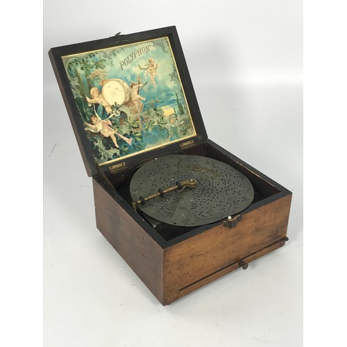 432 - LATE 19TH CENTURY TABLE TOP POLYPHON, disc approx. 8.5 ins. Dia.