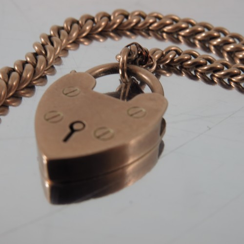 735 - 9 CARAT GOLD FOB CHAIN WITH HEART SHAPED FASTENER, APPROX. 25.6g