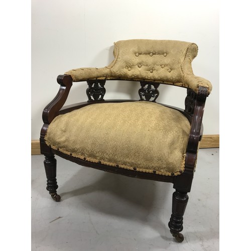 98 - VICTORIAN BOW SHAPED CHAIR AND AN EDWARDIAN INLAID CHAIR