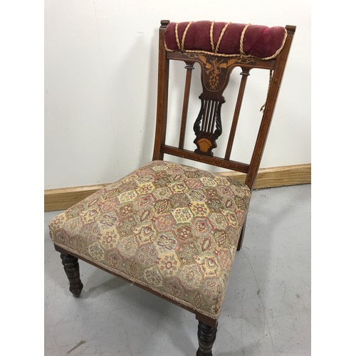 98 - VICTORIAN BOW SHAPED CHAIR AND AN EDWARDIAN INLAID CHAIR