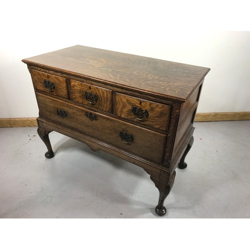 136 - OAK CABINET ON CABRIOLE LEGS WITH 3 DRAWERS OVER 1 97cm wide & 82cm tall