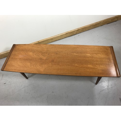 85 - LATE CENTURY COFFEE TABLE LABELLED MYER
114 cm X 36 cm APPROX. DIMENSIONS