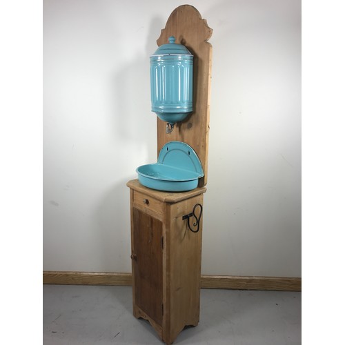 108 - UNUSUAL FRENCH WASH STAND WITH ENAMELLED METAL WATER CONTAINER AND SINK 183cm TALL