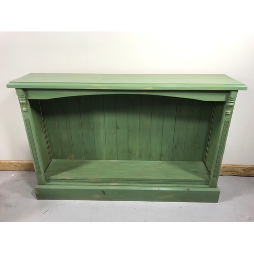 51 - GREEN PAINTED BOOK SHELVES AND A CD RACK