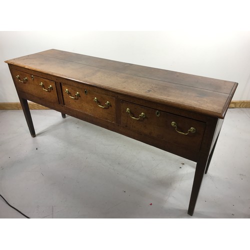 110 - EARLY 19TH CENTURY OAK 3 DRAWER COUNTRY DRESSER 183cm long