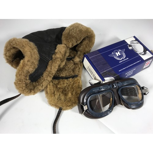 27 - BOXED SET OF MOTORING/ AVIATION GOGGLES ,'MARK 8 BATTLE OF BRITAIN' GOGGLE IN BOX AND A SHEEPSKIN CA... 