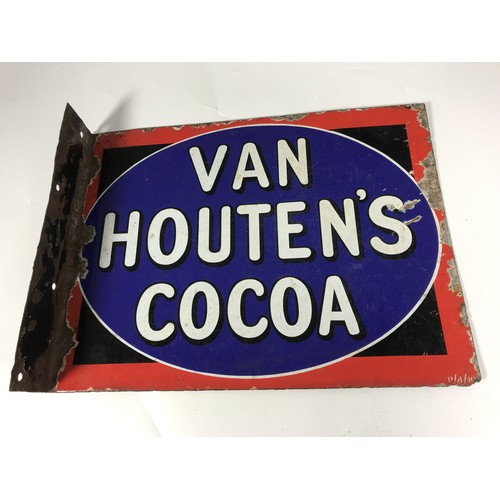 8 - SCARCE ENAMEL SIGN BEING DOUBLE SIDED WITH MOUNTING BRACKET VAN HOUTEN'S COCOA APPROX SIZE 16 INCH X... 