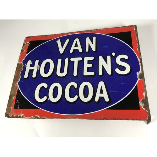 8 - SCARCE ENAMEL SIGN BEING DOUBLE SIDED WITH MOUNTING BRACKET VAN HOUTEN'S COCOA APPROX SIZE 16 INCH X... 