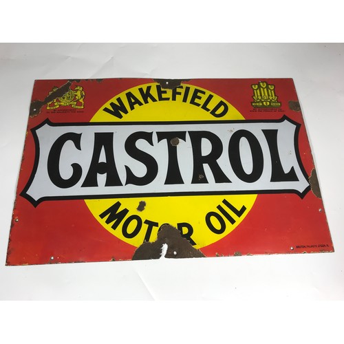 1 - ENAMEL ADVERTISING SIGN, WAKEFIELD MOTOR OIL CASTROL, APPROX. 76 CM. X 51 CM. MADE BY BRUTON, PALMER... 