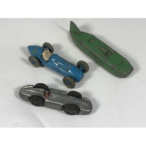 106 - 3 DINKY TOY CARS COMPRISING EARLY DINKY TOY MODELS, 23K TALBOT LAGO GREEN 'BLUEBIRD' AND EARLY RACIN... 