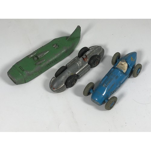 106 - 3 DINKY TOY CARS COMPRISING EARLY DINKY TOY MODELS, 23K TALBOT LAGO GREEN 'BLUEBIRD' AND EARLY RACIN... 