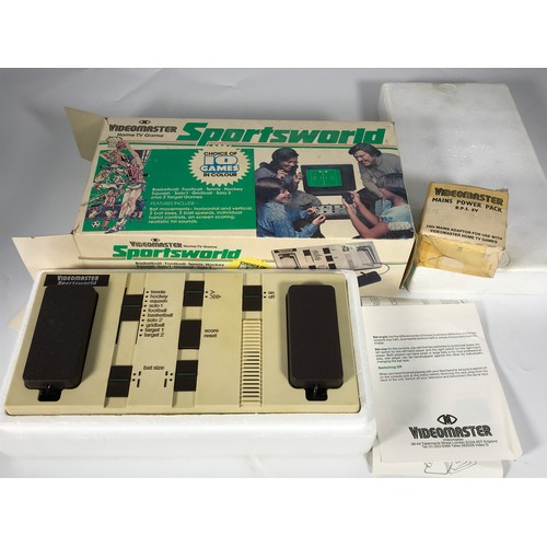 56 - VIDEOMASTER HOME TV GAME, SPORTS WORLD, TOGETHER WITH A MAINS POWER PACK