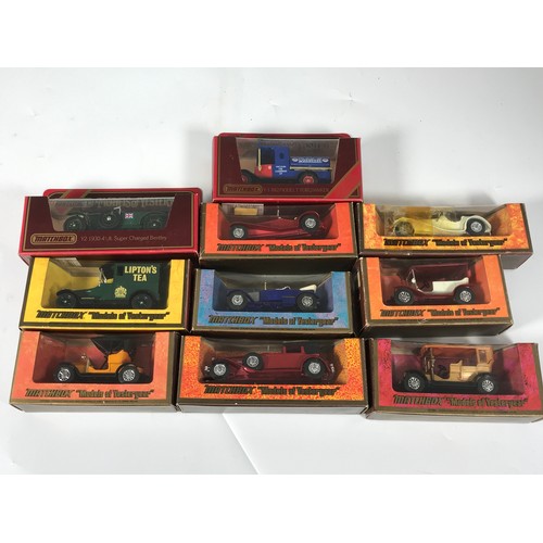 128 - COLLECTION OF 9 MATCHBOX Y SERIES COLOURED BOXES WITH VINTAGE VEHICLES IN GOOD BOXED CONDITION TOGET... 