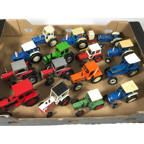 127 - 15 UNBOXED TRACTORS RANGING FROM FORD, FIAT, DAVID BROWN, VOLVO, MF, ALL UNBOXED CONDITION