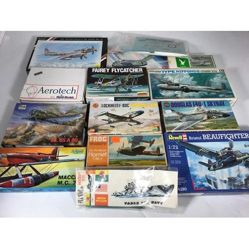 75 - COLLECTION OF PLASTIC MODEL KITS INCLUDING SPECIAL HOBBY SEA HORNET, PYRO, USS MASSACHUAETTS, REVELL... 