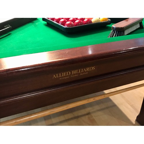 177 - ALLIED BILLIARDS FULL SIZE SNOOKER TABLE TOGETHER WITH CUES, SCOREBOARD AND LIGHT – TO BE SOLD ON SI... 