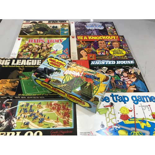 99 - COLLECTION OF OLD BOARD GAMES INCLUDING ATTACK FORCE, DADS ARMY, BIG LEAD, WATERLOO WAR GAME, MOUSET... 