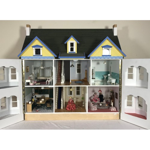 86 - LARGE SUBSTANTIAL DETACHED DOUBLE FRONTED EDWARDIAN STYLE DOLLS HOUSE APPROX 100cm WIDE BY 100cm HIG... 