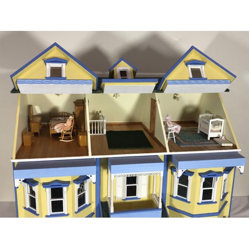 86 - LARGE SUBSTANTIAL DETACHED DOUBLE FRONTED EDWARDIAN STYLE DOLLS HOUSE APPROX 100cm WIDE BY 100cm HIG... 