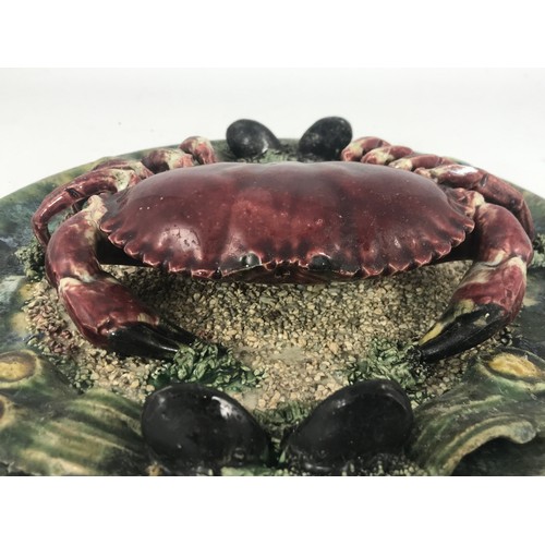 691 - PALISSY TYPE CRAB PLATE, APPROX. 29 CM DIA.