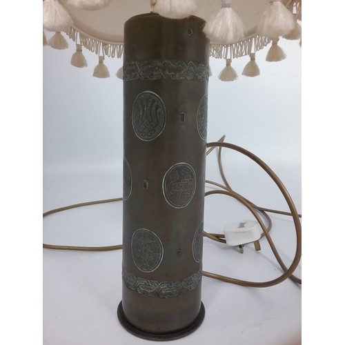 195 - TRENCH ART TABLE LAMP WITH ORIENTAL DECORATION