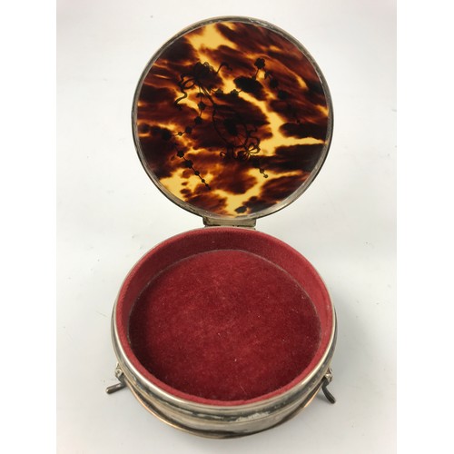 614 - ROUND SILVER MOUNTED AND TORTOISESHELL TRINKET BOX