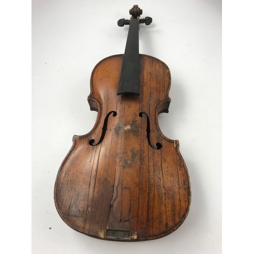 542 - ANTIQUE VIOLIN BADLY AF LABELLED JOHN BAKER LONDON 1701