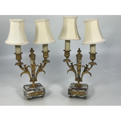 525 - PR. FRENCH, GILT MOUNTED MARBLE CONVERTED CANDLESTICKS