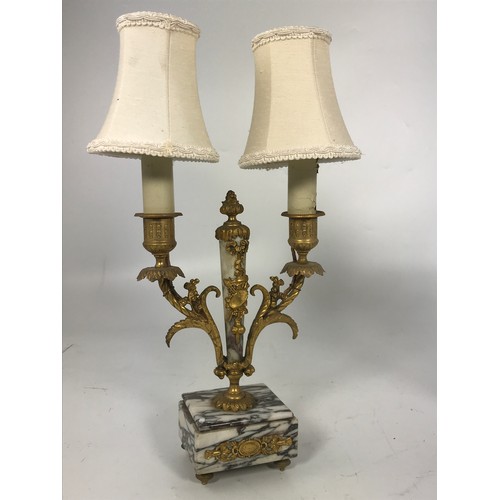 525 - PR. FRENCH, GILT MOUNTED MARBLE CONVERTED CANDLESTICKS