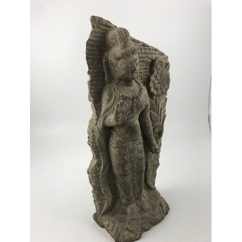 455 - ORIENTAL STONE CARVING APPROX 57 cm HIGH X 27 cm WIDE