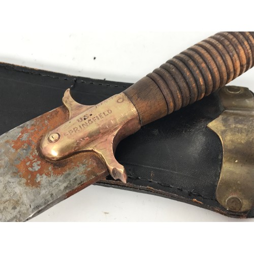 253 - U.S. SPRINGFIELD 1880 HUNTING KNIFE. MARKED U.S.SPRINFIELD AND NUMBERED 4418. 8” BLADE, 15” OVERALL.... 