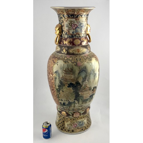 313 - VERY LARGE AND IMPRESSIVE MODERN ORIENTAL VASE, APPROX. 92 cm, PANELS DEPICTING MOUNTAIN SCENES WITH... 