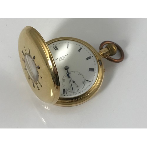 870 - CHAS. FRODSHAM, LONDON, GENTS 18ct GOLD HALF HUNTER POCKET WATCH, NUMBER 07028, ENAMELLED DIAL, ROMA... 