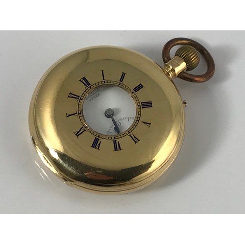 870 - CHAS. FRODSHAM, LONDON, GENTS 18ct GOLD HALF HUNTER POCKET WATCH, NUMBER 07028, ENAMELLED DIAL, ROMA... 